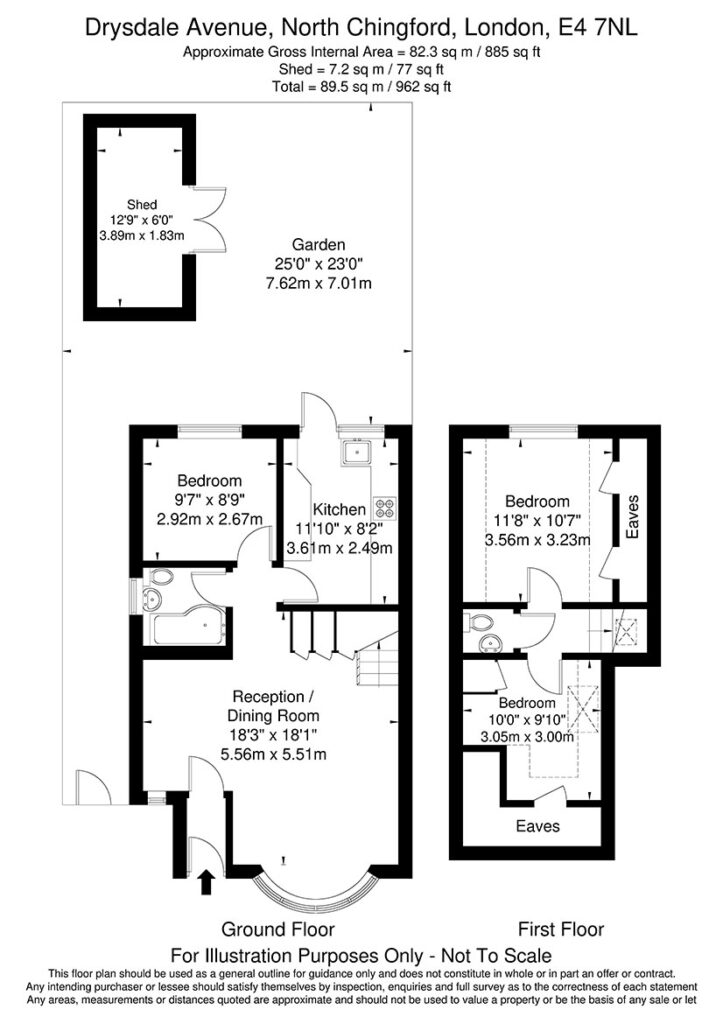 Black & White Floor plan for Drysdale Avenue, North Chingford, London, E4 7NL